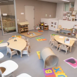 Salle pour nourrissons avec aire de jeu